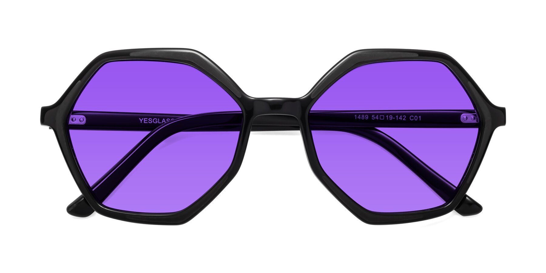 Folded Front of 1489 in Black with Purple Tinted Lenses