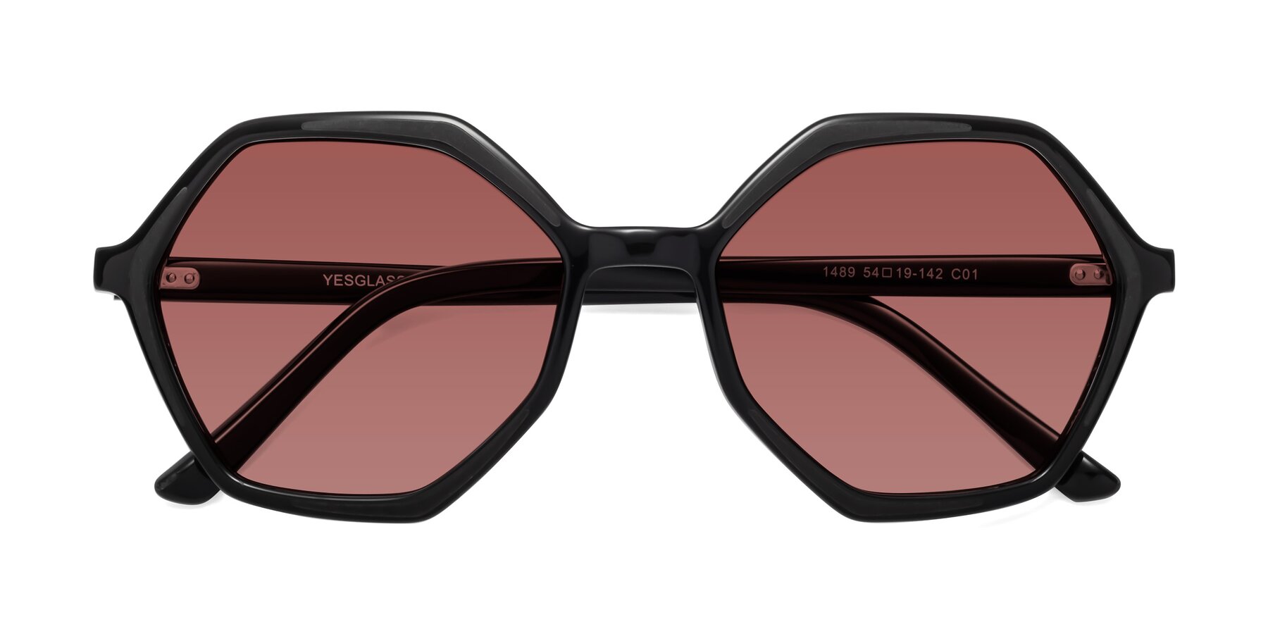 Folded Front of 1489 in Black with Garnet Tinted Lenses