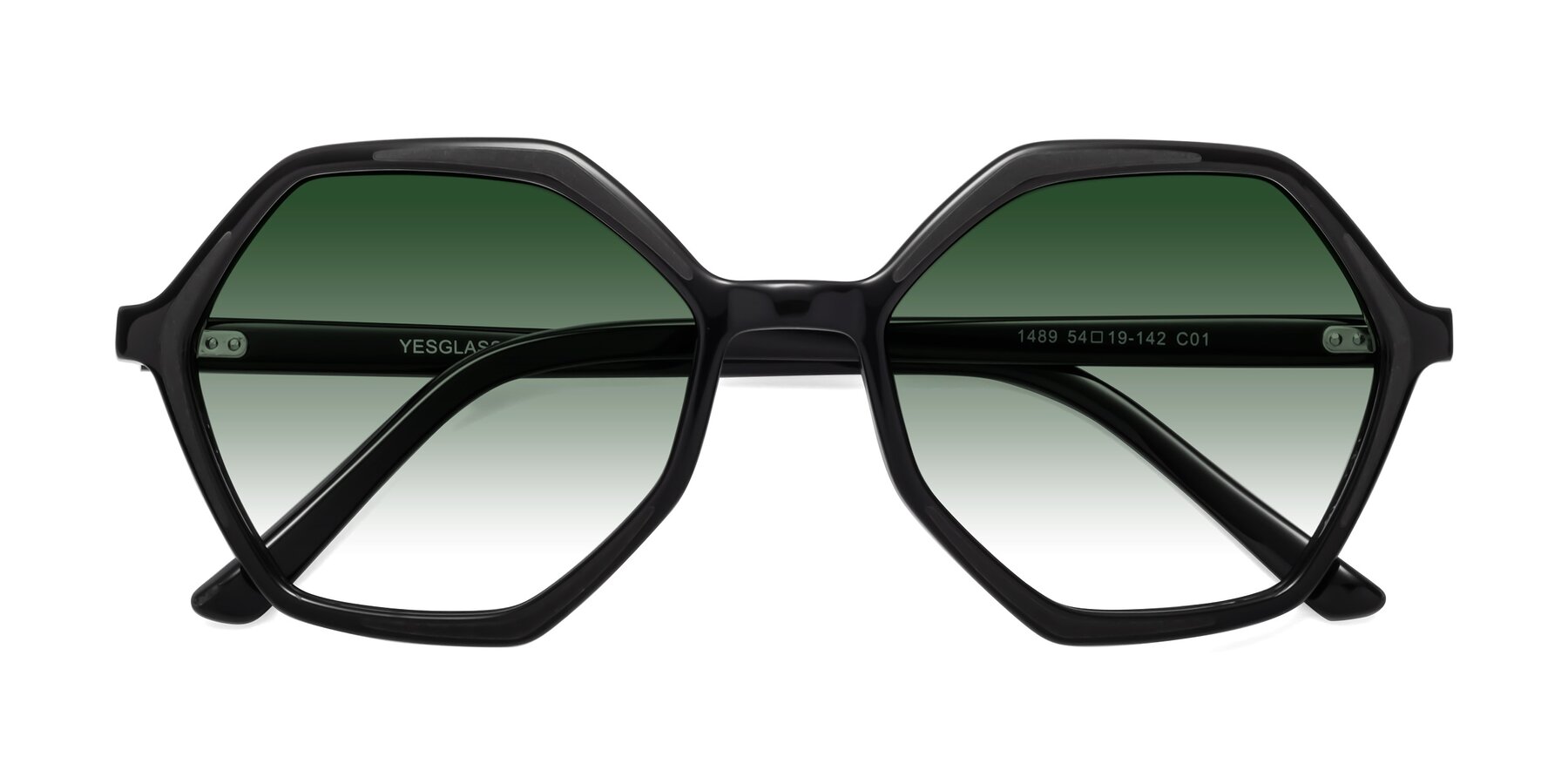 Folded Front of 1489 in Black with Green Gradient Lenses