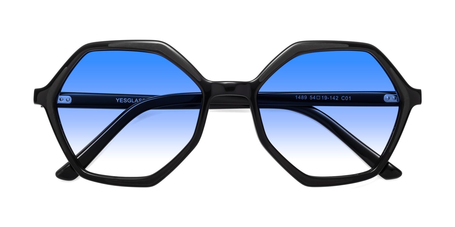 Folded Front of 1489 in Black with Blue Gradient Lenses
