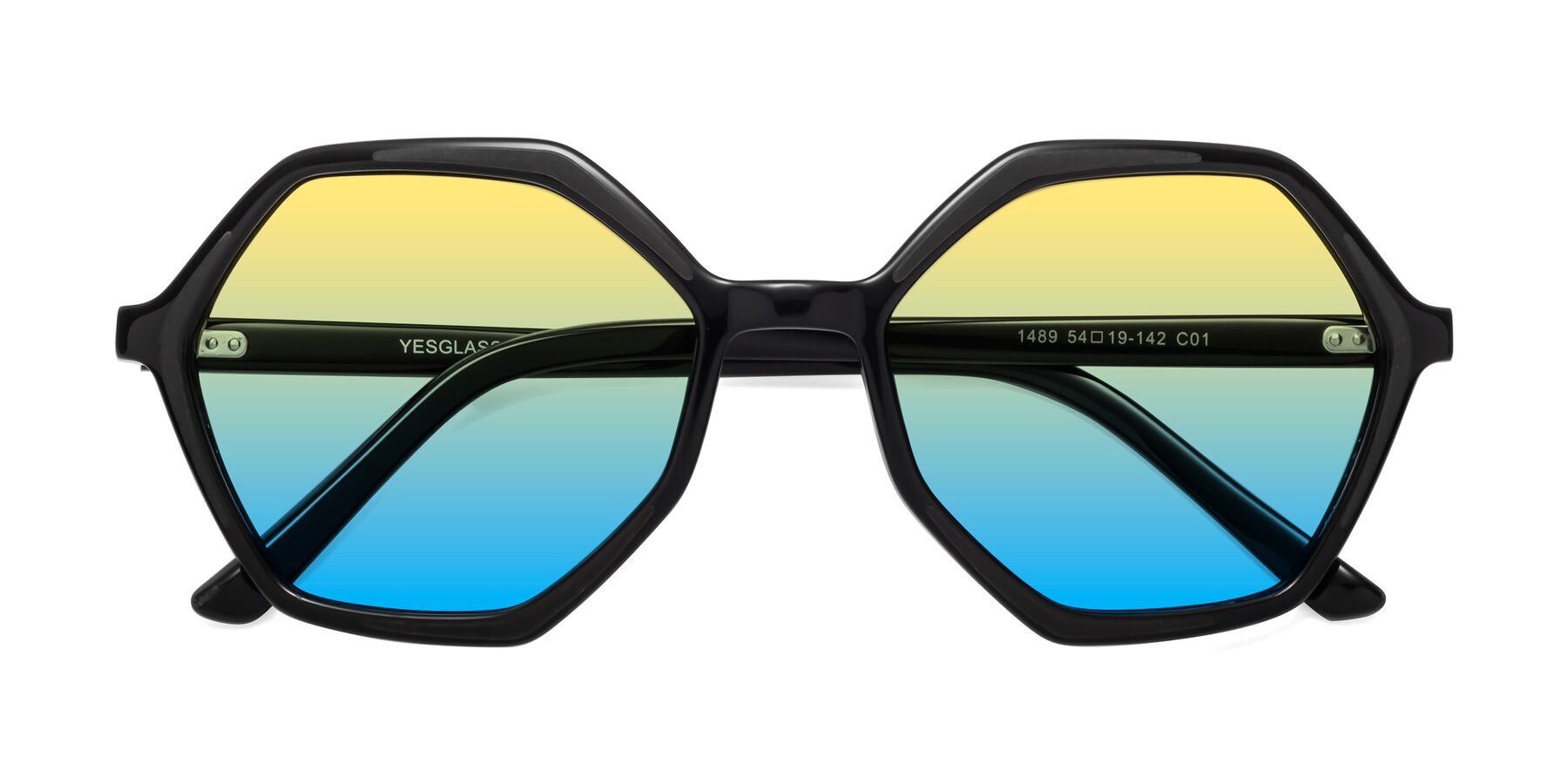 Folded Front of 1489 in Black with Yellow / Blue Gradient Lenses