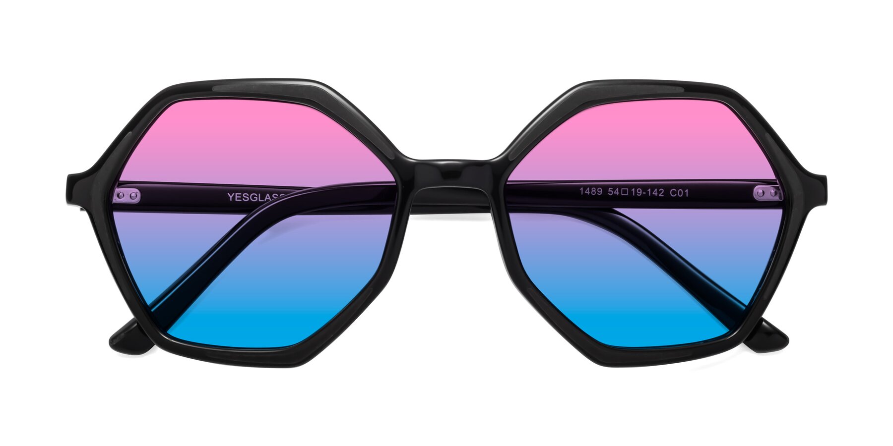 Folded Front of 1489 in Black with Pink / Blue Gradient Lenses