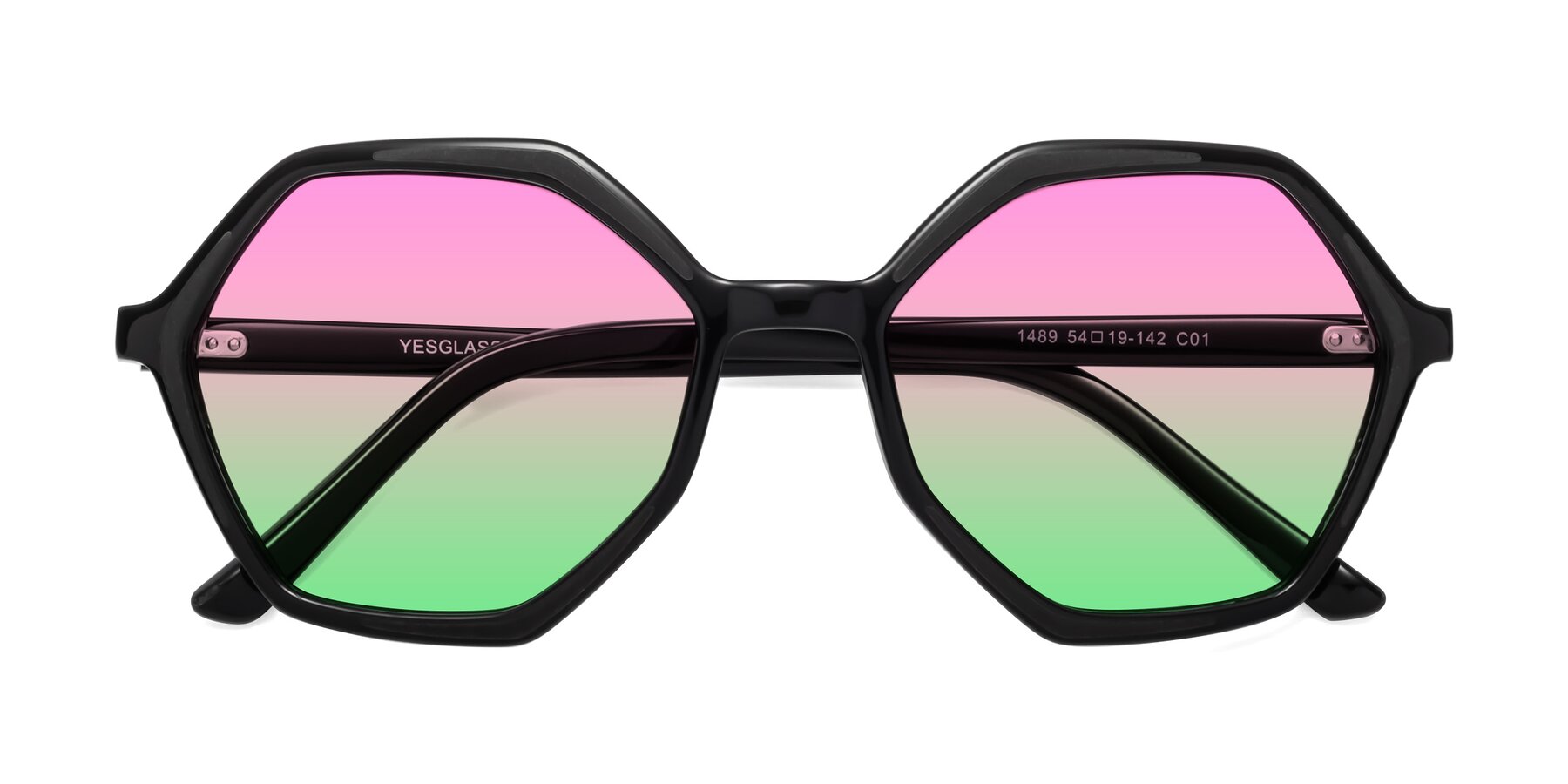 Folded Front of 1489 in Black with Pink / Green Gradient Lenses