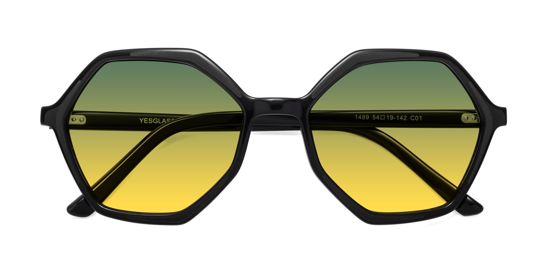 Folded Front of 1489 in Black with Green / Yellow Gradient Lenses