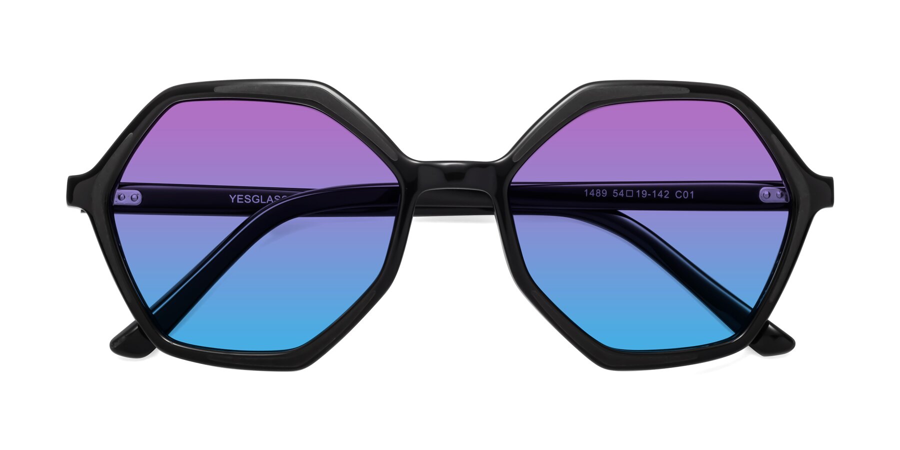 Folded Front of 1489 in Black with Purple / Blue Gradient Lenses