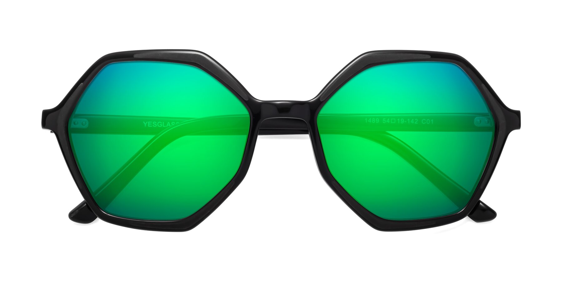 Folded Front of 1489 in Black with Green Mirrored Lenses