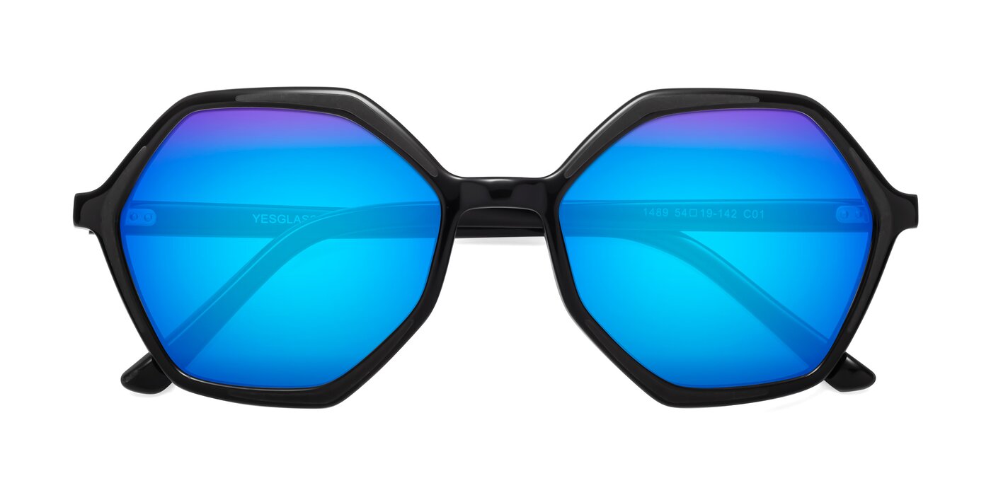 1489 - Black Flash Mirrored Sunglasses