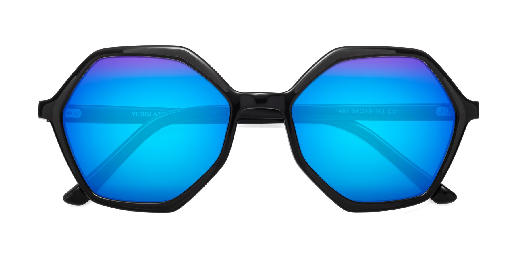 Folded Front of 1489 in Black with Blue Mirrored Lenses