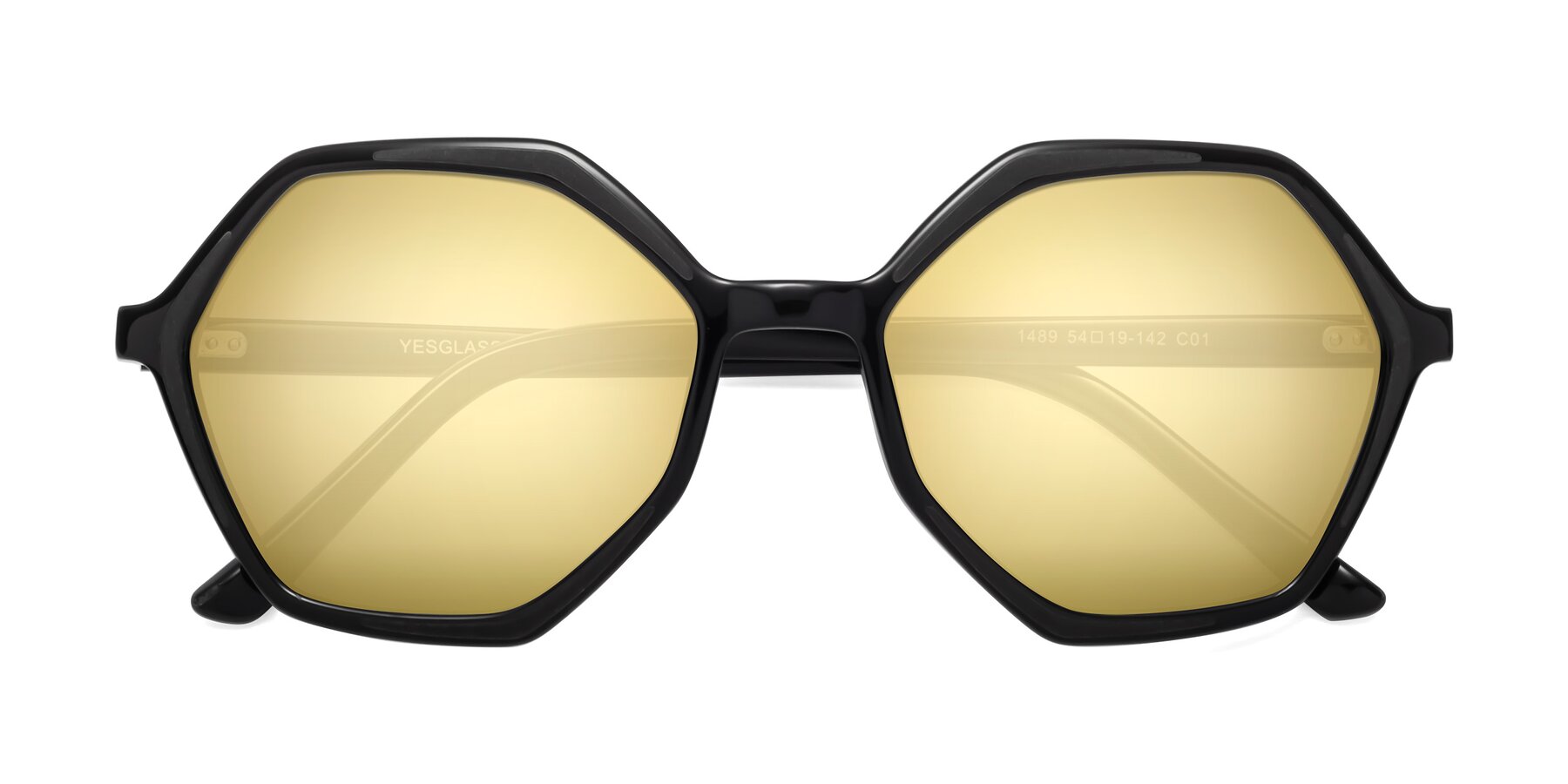 Folded Front of 1489 in Black with Gold Mirrored Lenses