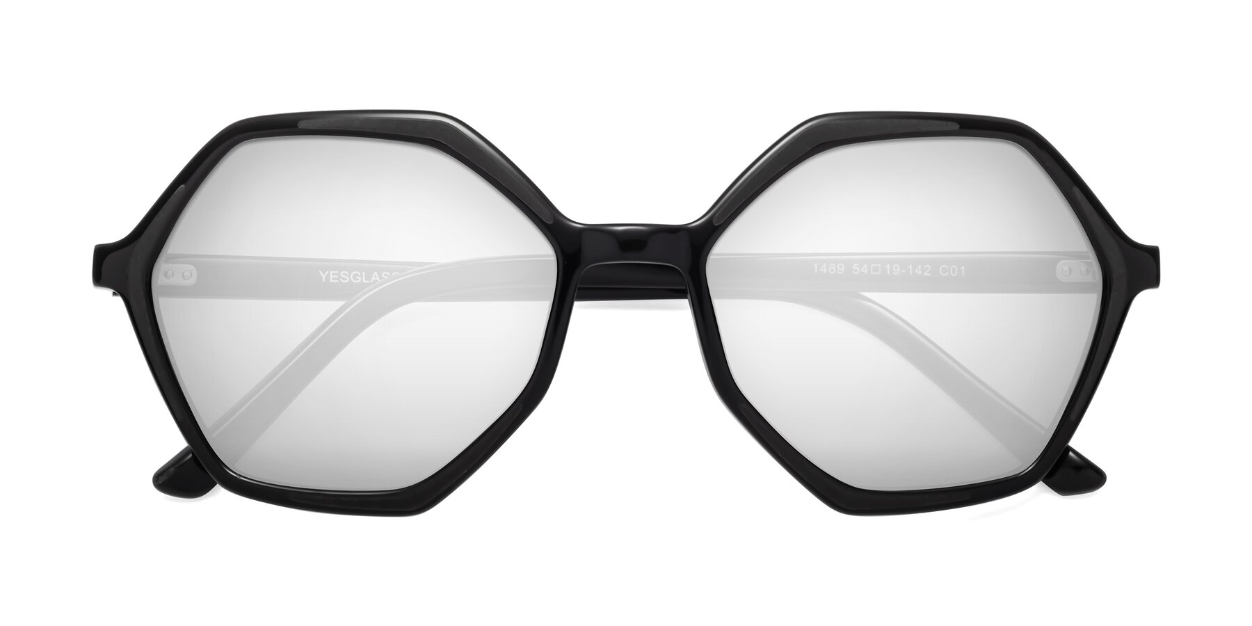 Folded Front of 1489 in Black with Silver Mirrored Lenses