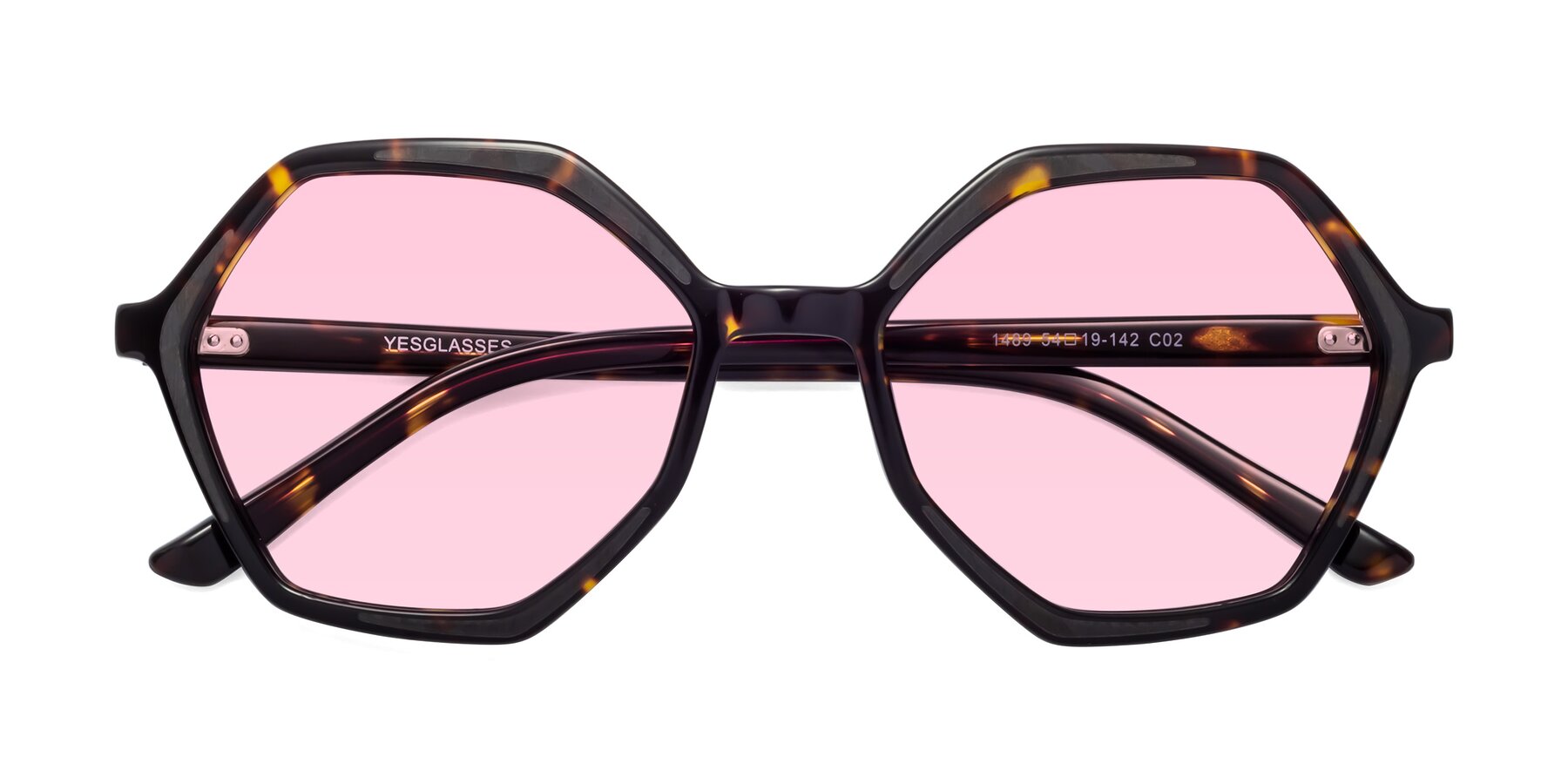 Folded Front of 1489 in Tortoise with Light Pink Tinted Lenses