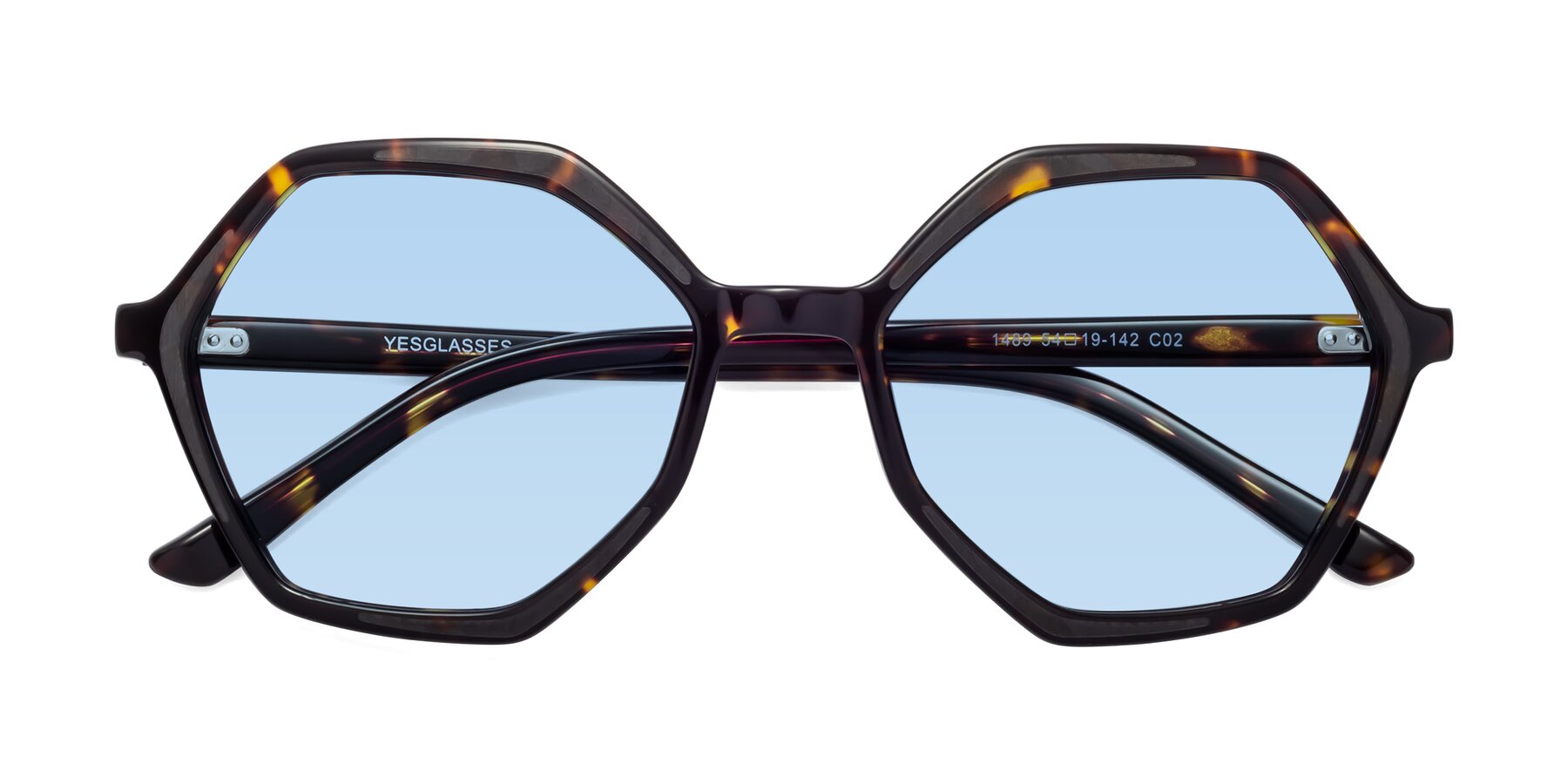 Folded Front of 1489 in Tortoise with Light Blue Tinted Lenses