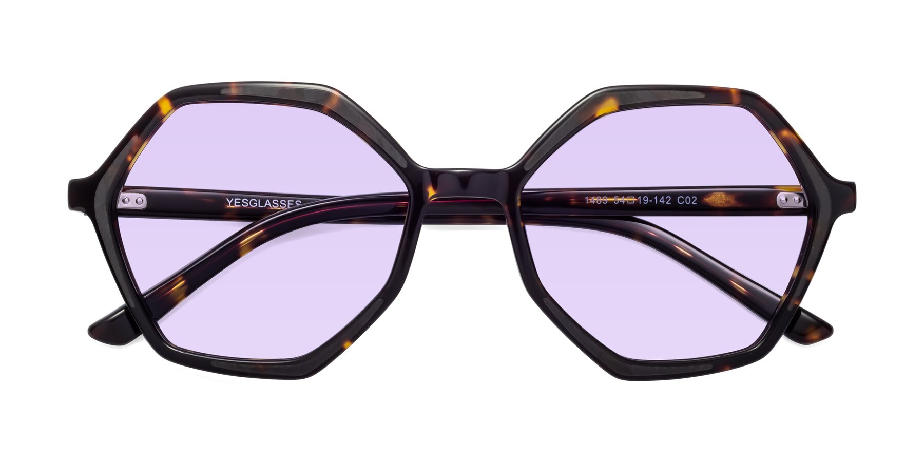 Folded Front of 1489 in Tortoise with Light Purple Tinted Lenses