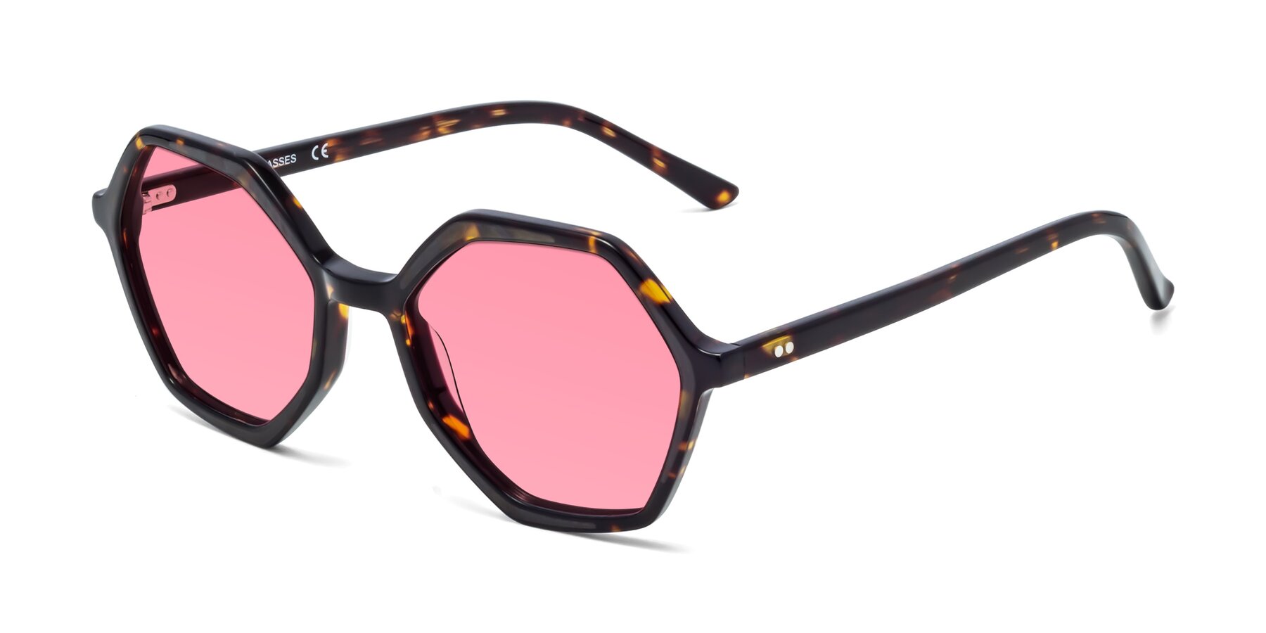 Angle of 1489 in Tortoise with Pink Tinted Lenses