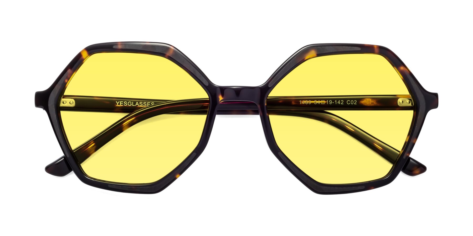Folded Front of 1489 in Tortoise with Medium Yellow Tinted Lenses