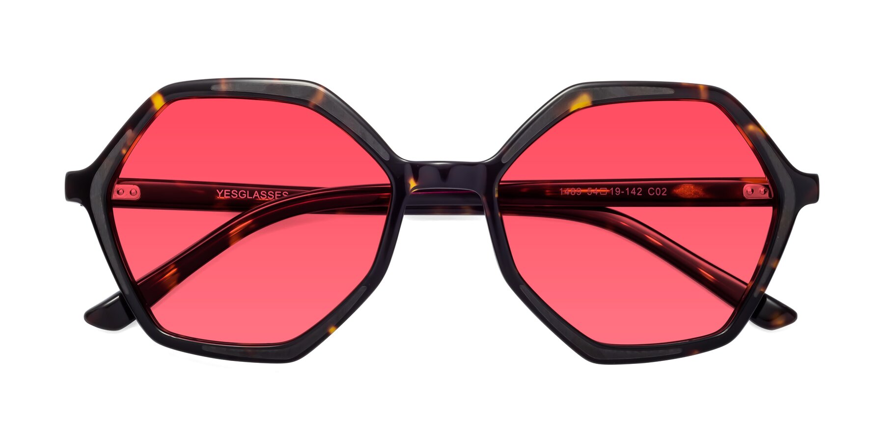Folded Front of 1489 in Tortoise with Pink Tinted Lenses