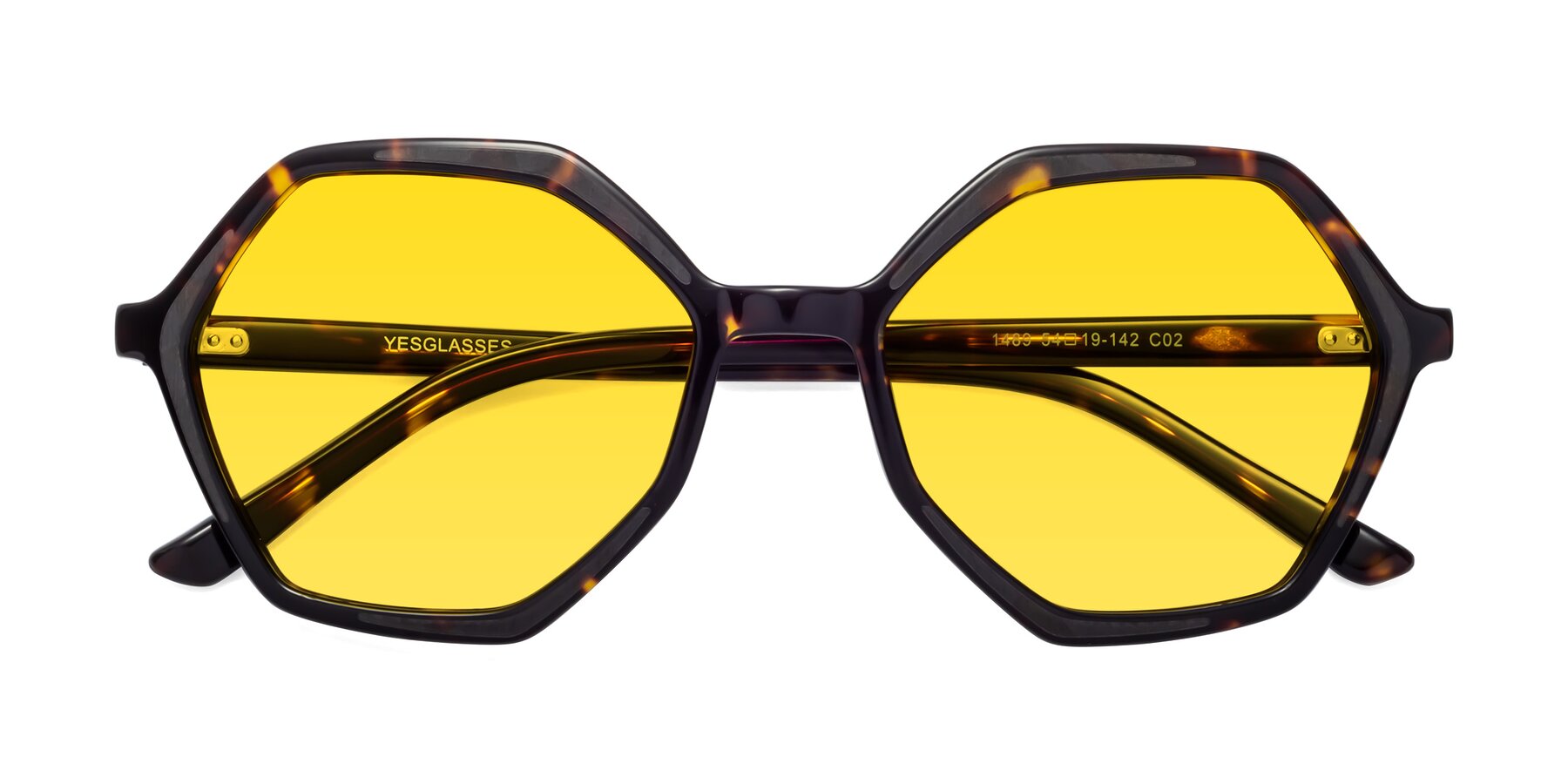 Folded Front of 1489 in Tortoise with Yellow Tinted Lenses