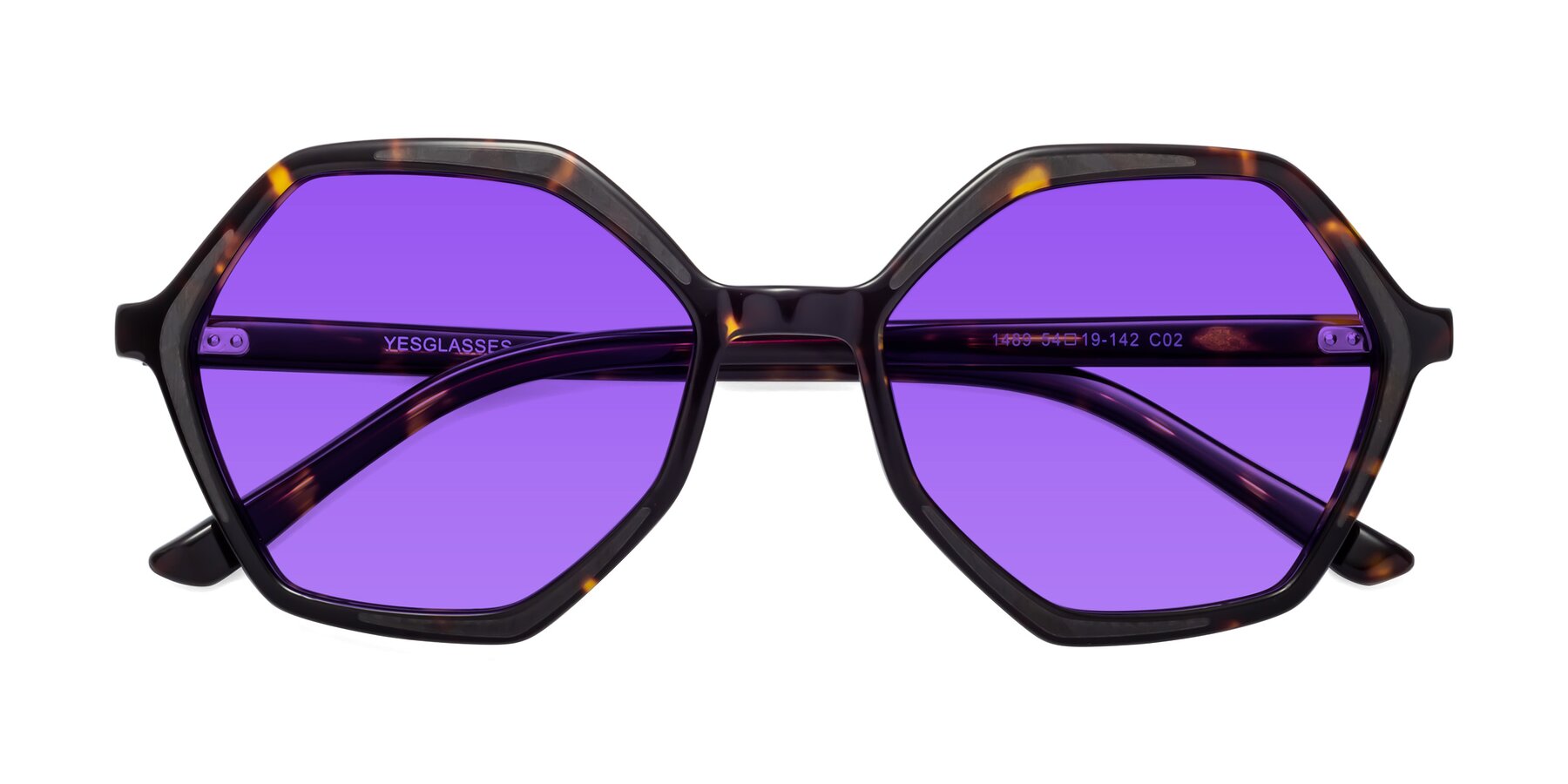 Folded Front of 1489 in Tortoise with Purple Tinted Lenses
