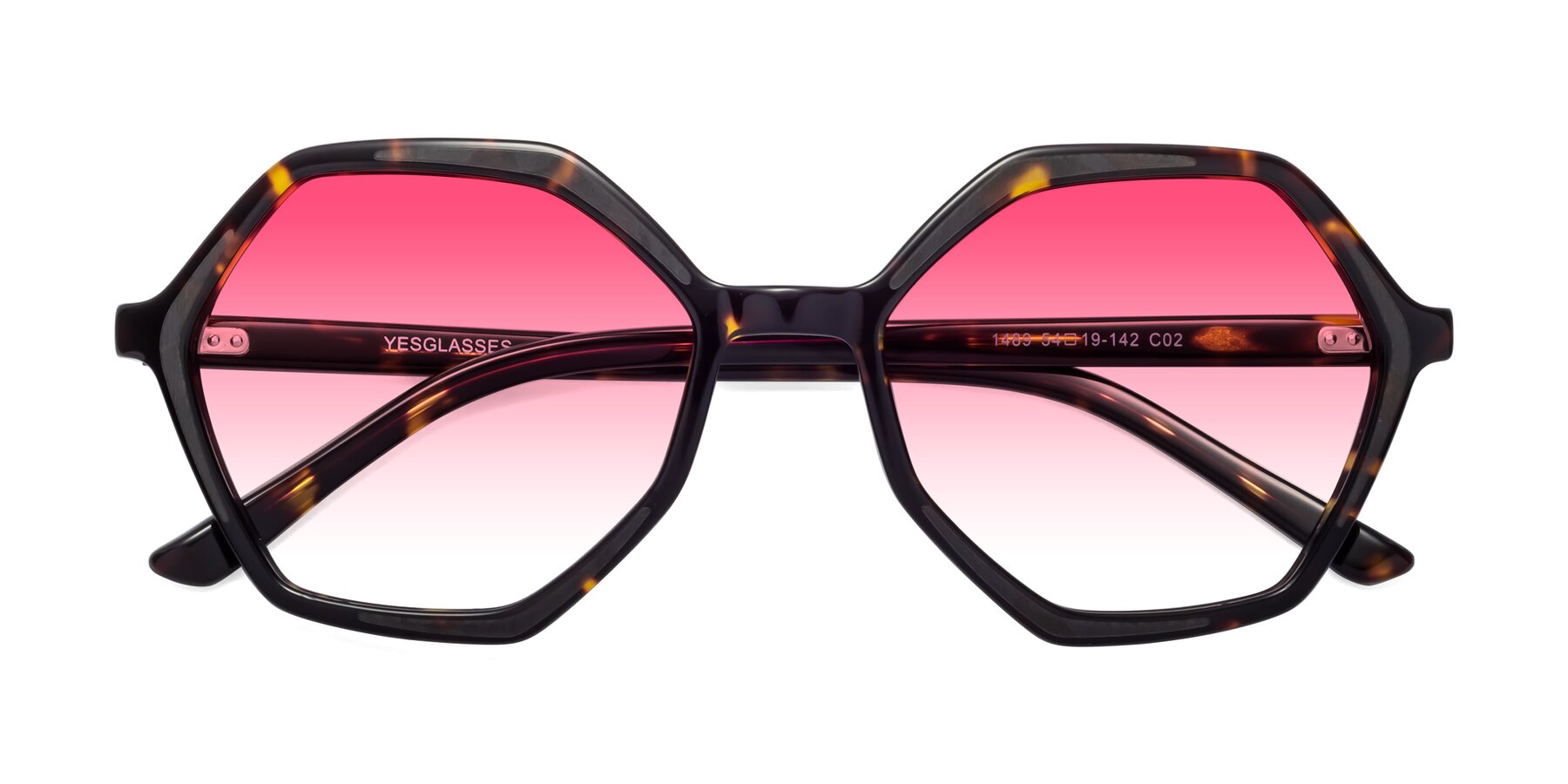 Folded Front of 1489 in Tortoise with Pink Gradient Lenses