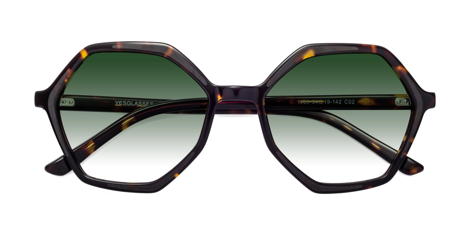 Folded Front of 1489 in Tortoise with Green Gradient Lenses
