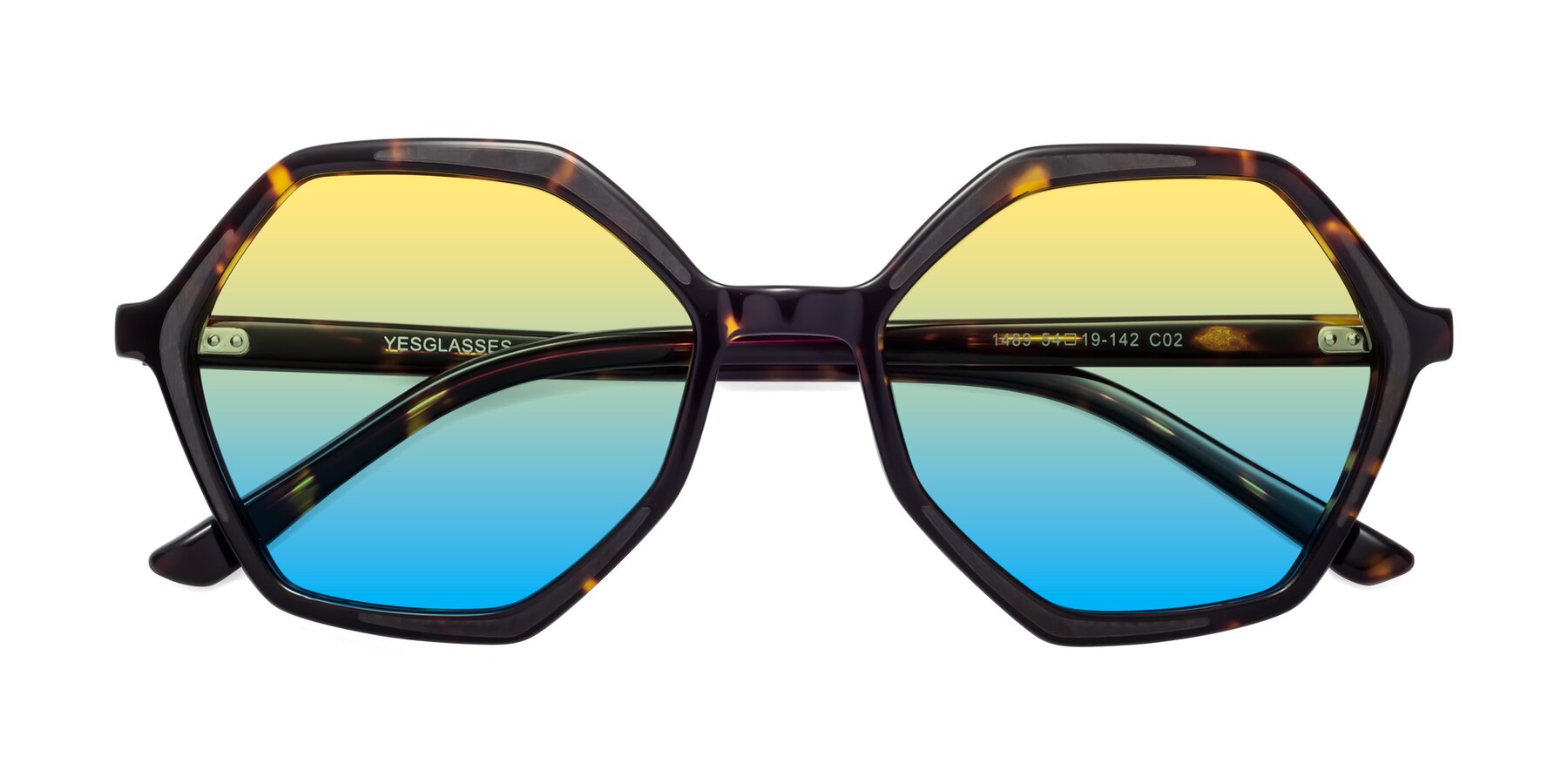 Folded Front of 1489 in Tortoise with Yellow / Blue Gradient Lenses