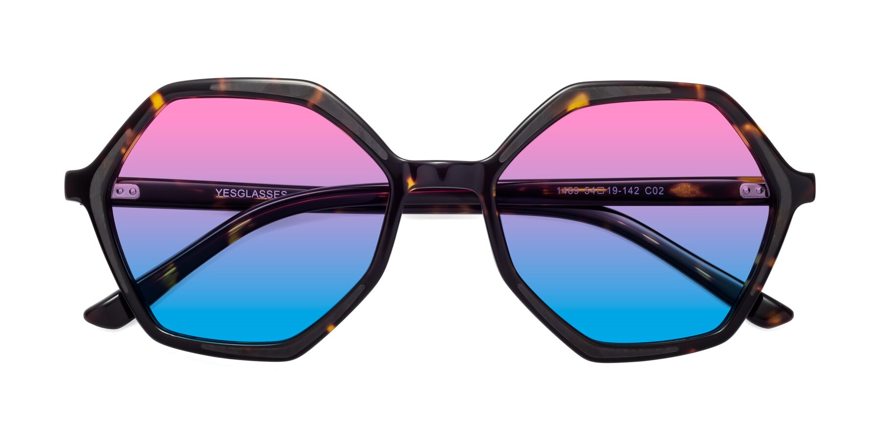 Folded Front of 1489 in Tortoise with Pink / Blue Gradient Lenses