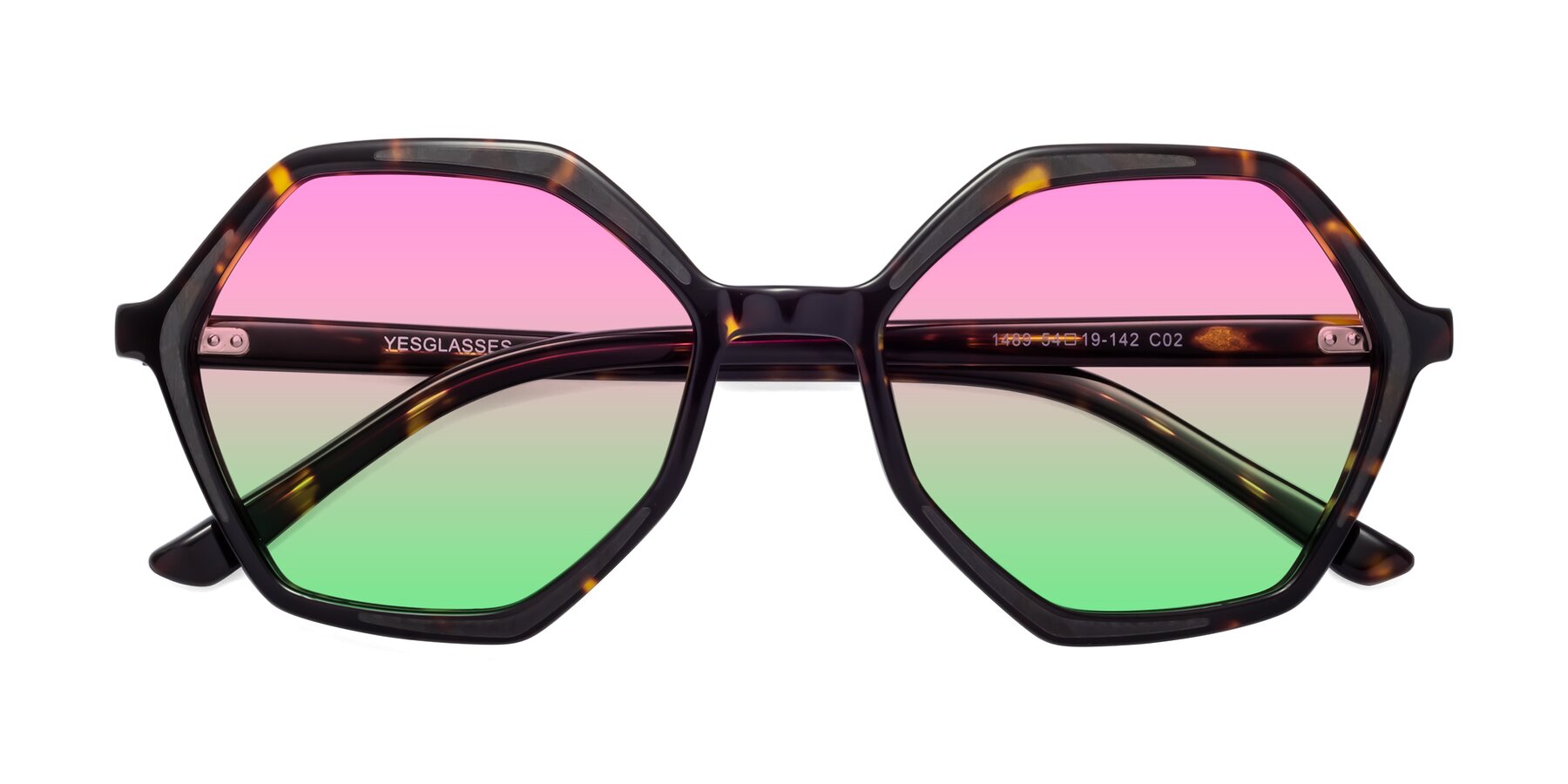 Folded Front of 1489 in Tortoise with Pink / Green Gradient Lenses