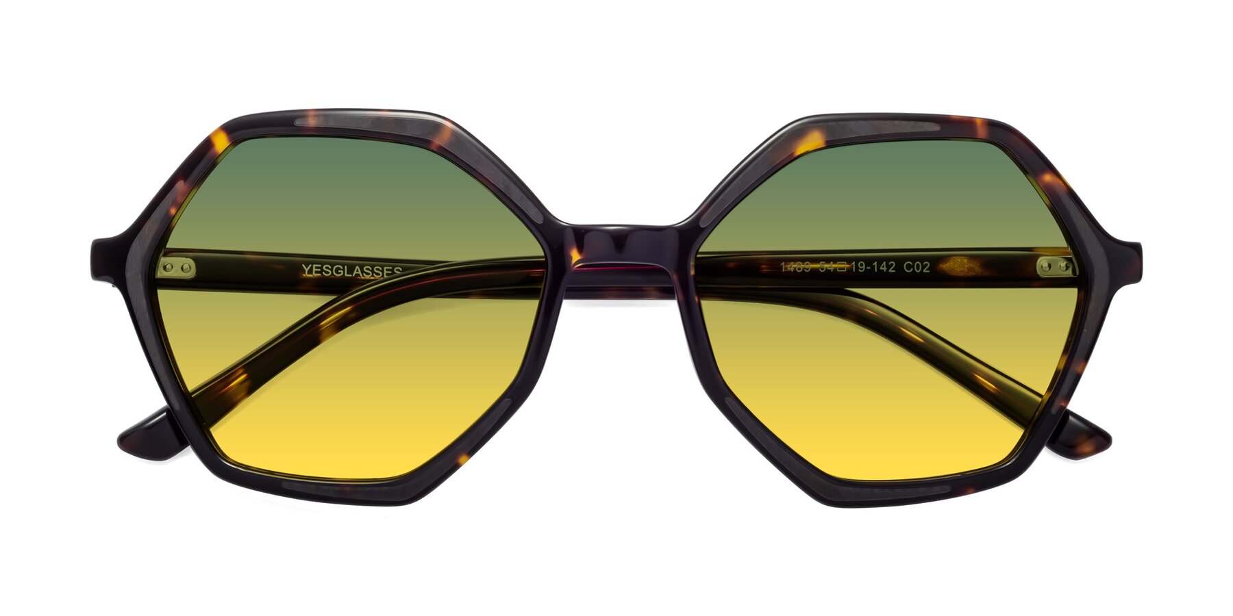 Folded Front of 1489 in Tortoise with Green / Yellow Gradient Lenses