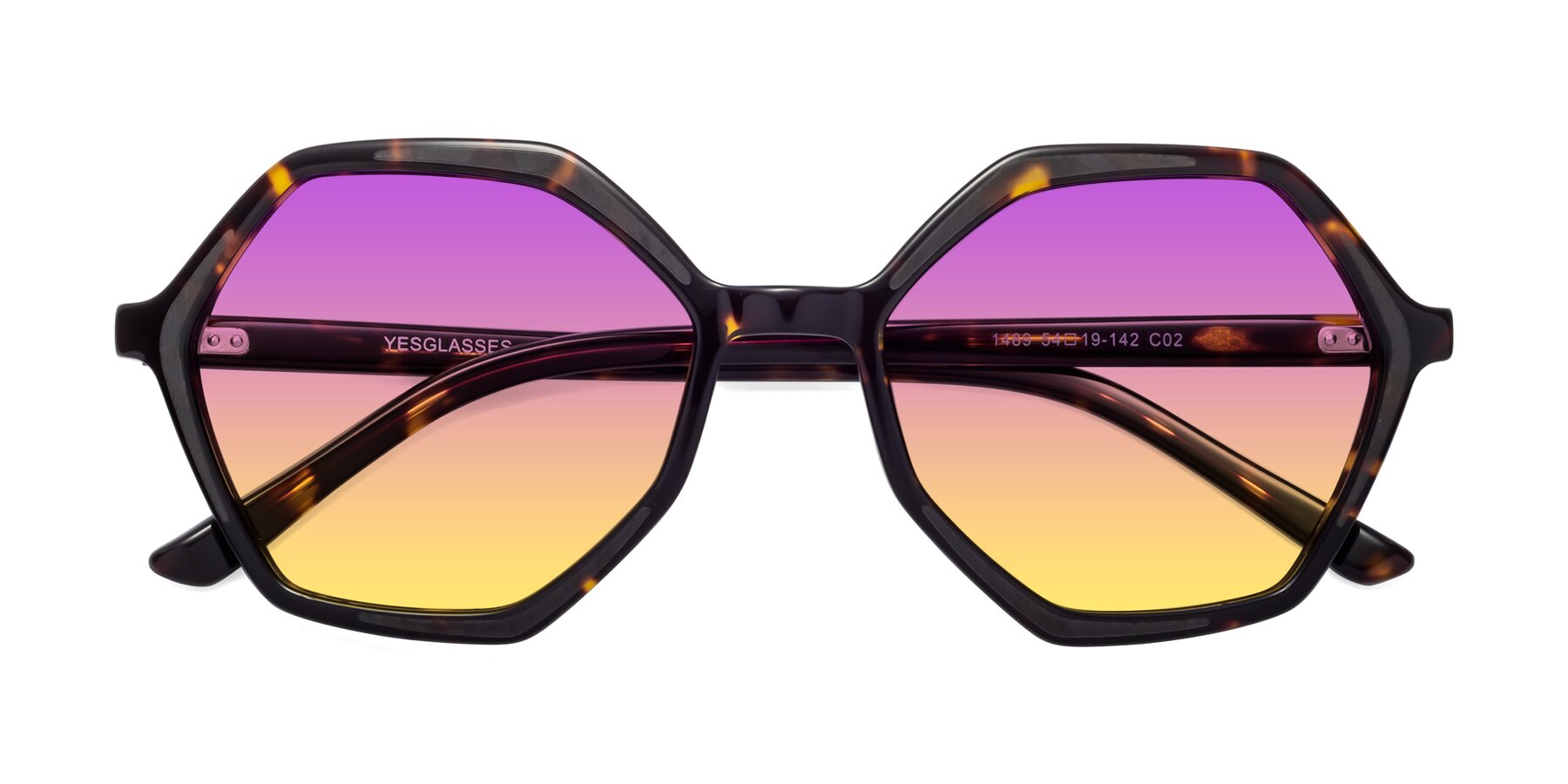 Folded Front of 1489 in Tortoise with Purple / Yellow Gradient Lenses