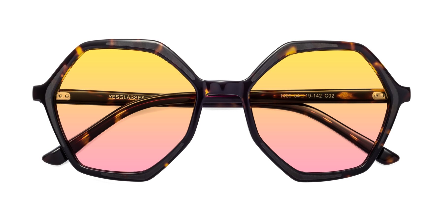 Folded Front of 1489 in Tortoise with Yellow / Pink Gradient Lenses