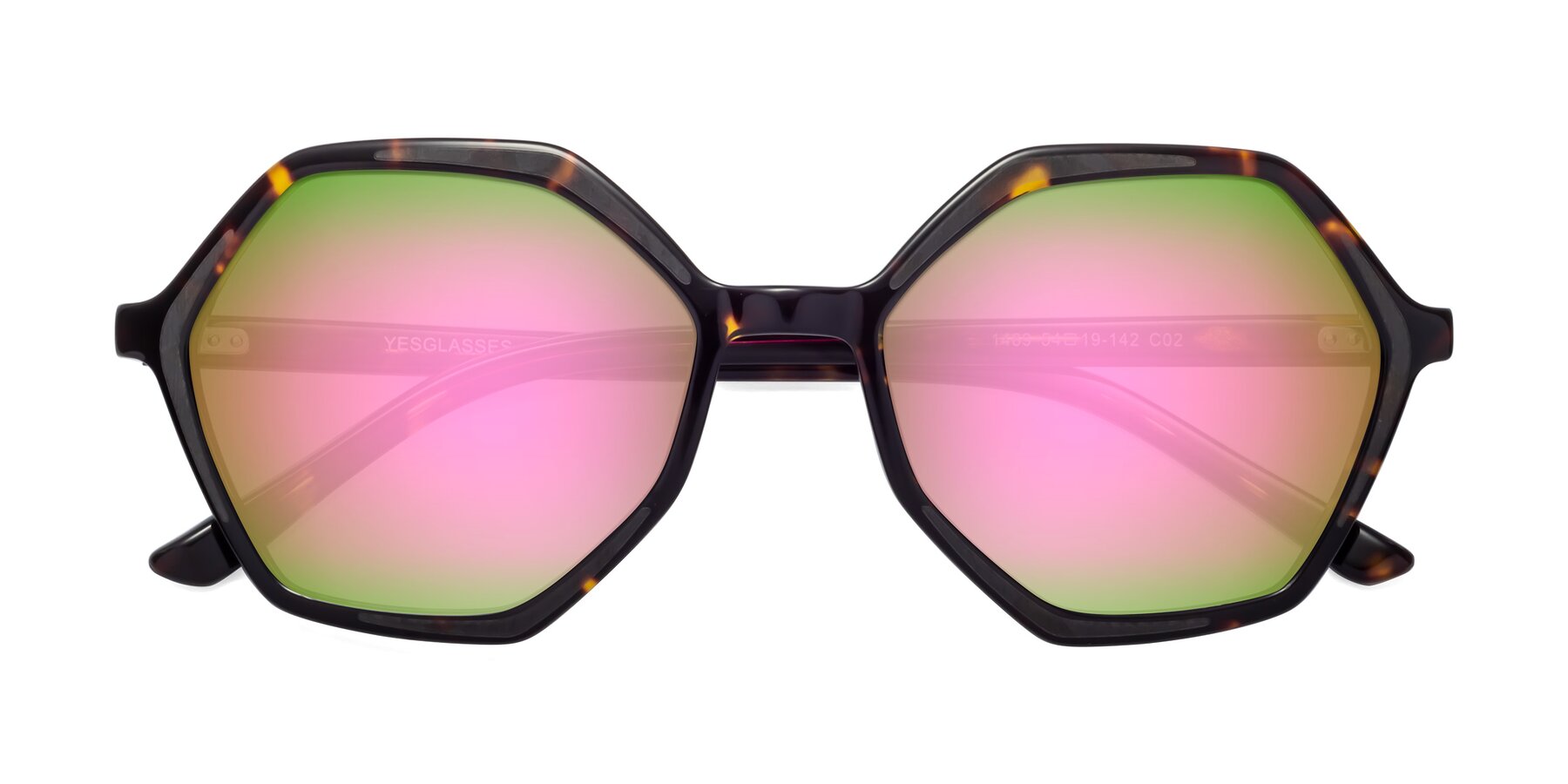 Folded Front of 1489 in Tortoise with Pink Mirrored Lenses
