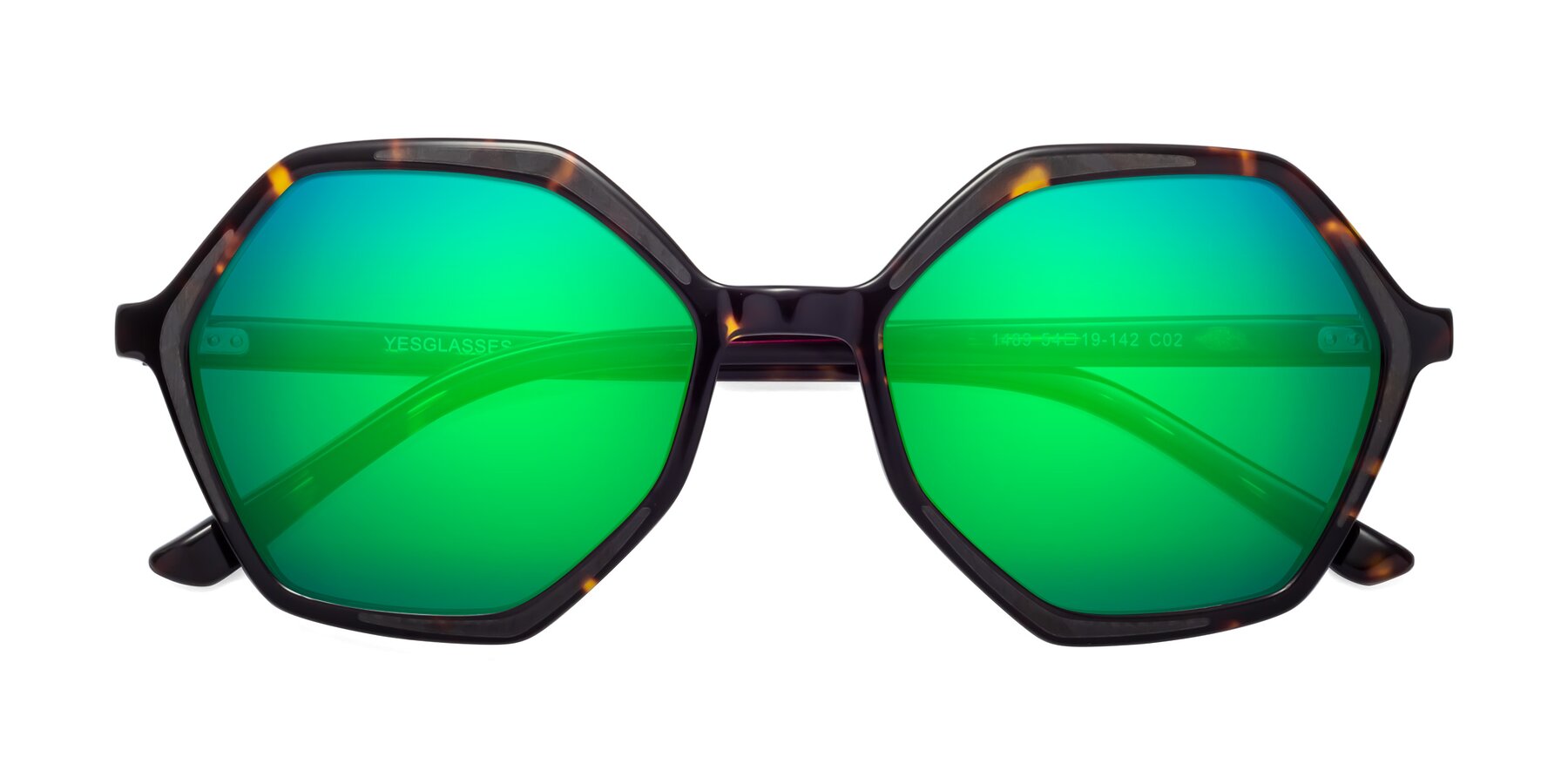 Folded Front of 1489 in Tortoise with Green Mirrored Lenses