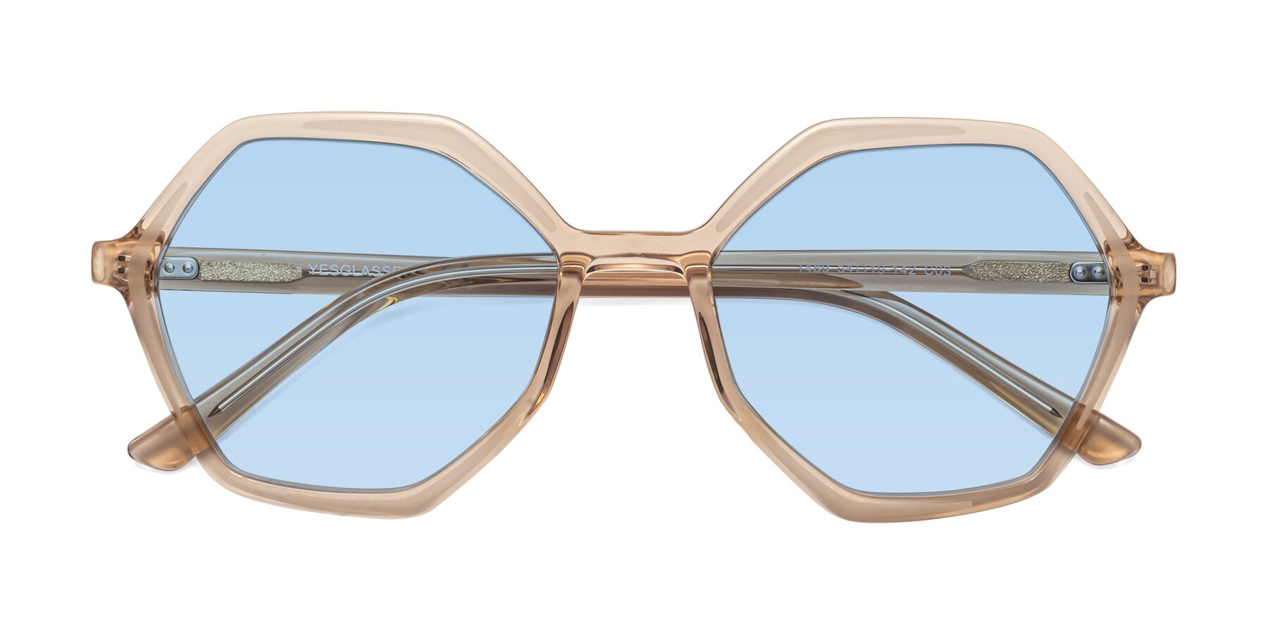 Folded Front of 1489 in Light Brown with Light Blue Tinted Lenses