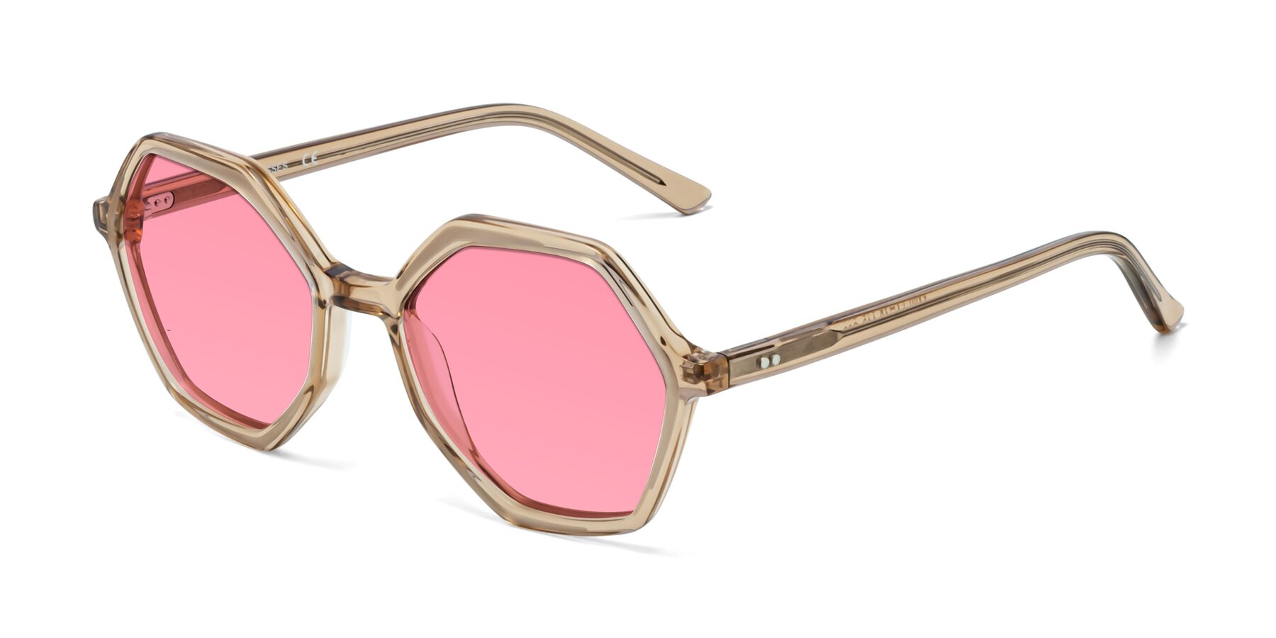 Angle of 1489 in Light Brown with Medium Pink Tinted Lenses