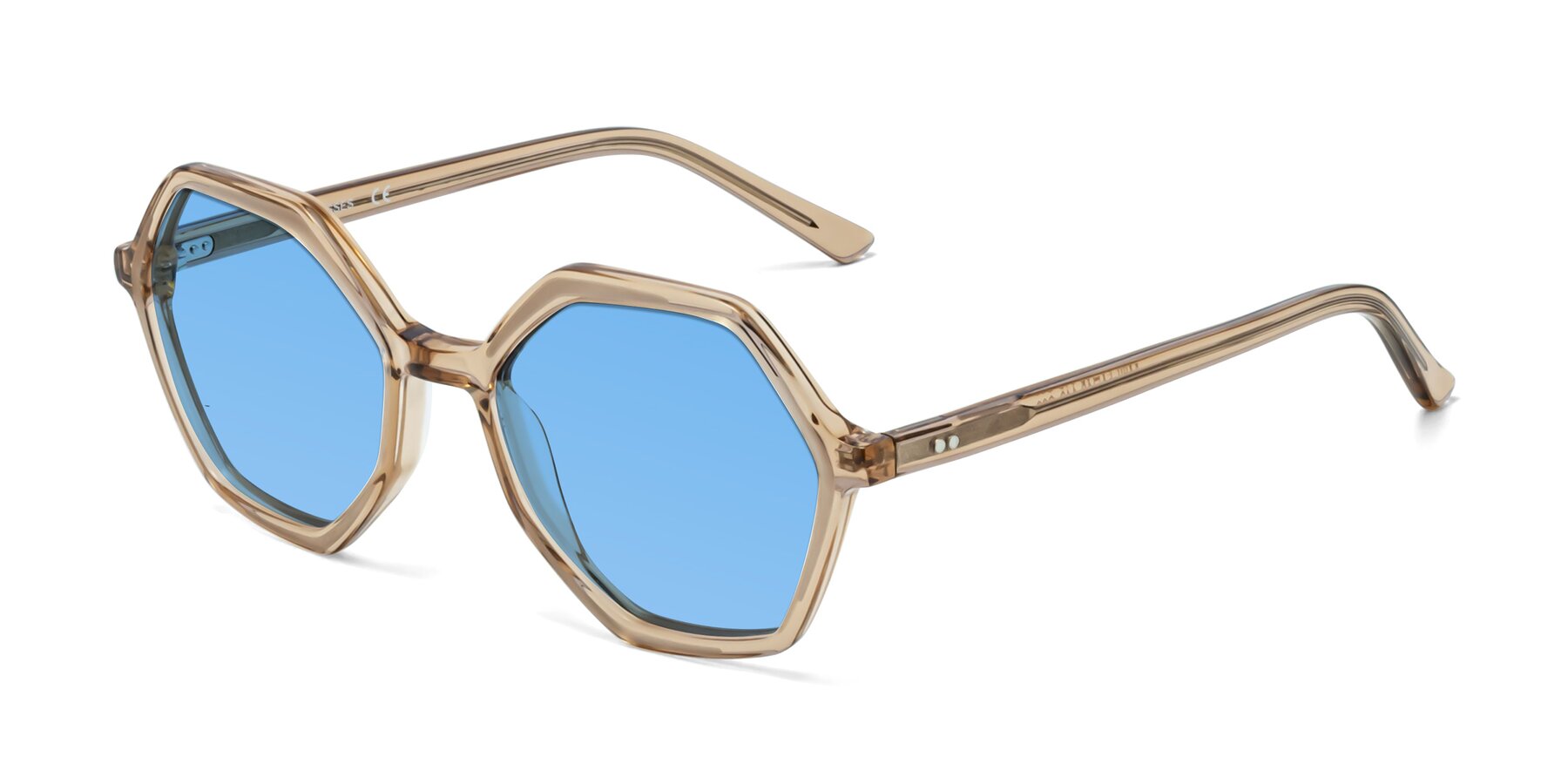 Angle of 1489 in Light Brown with Medium Blue Tinted Lenses