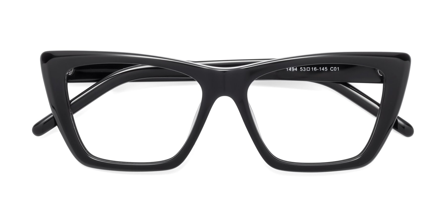 Folded Front of 1494 in Black with Clear Eyeglass Lenses