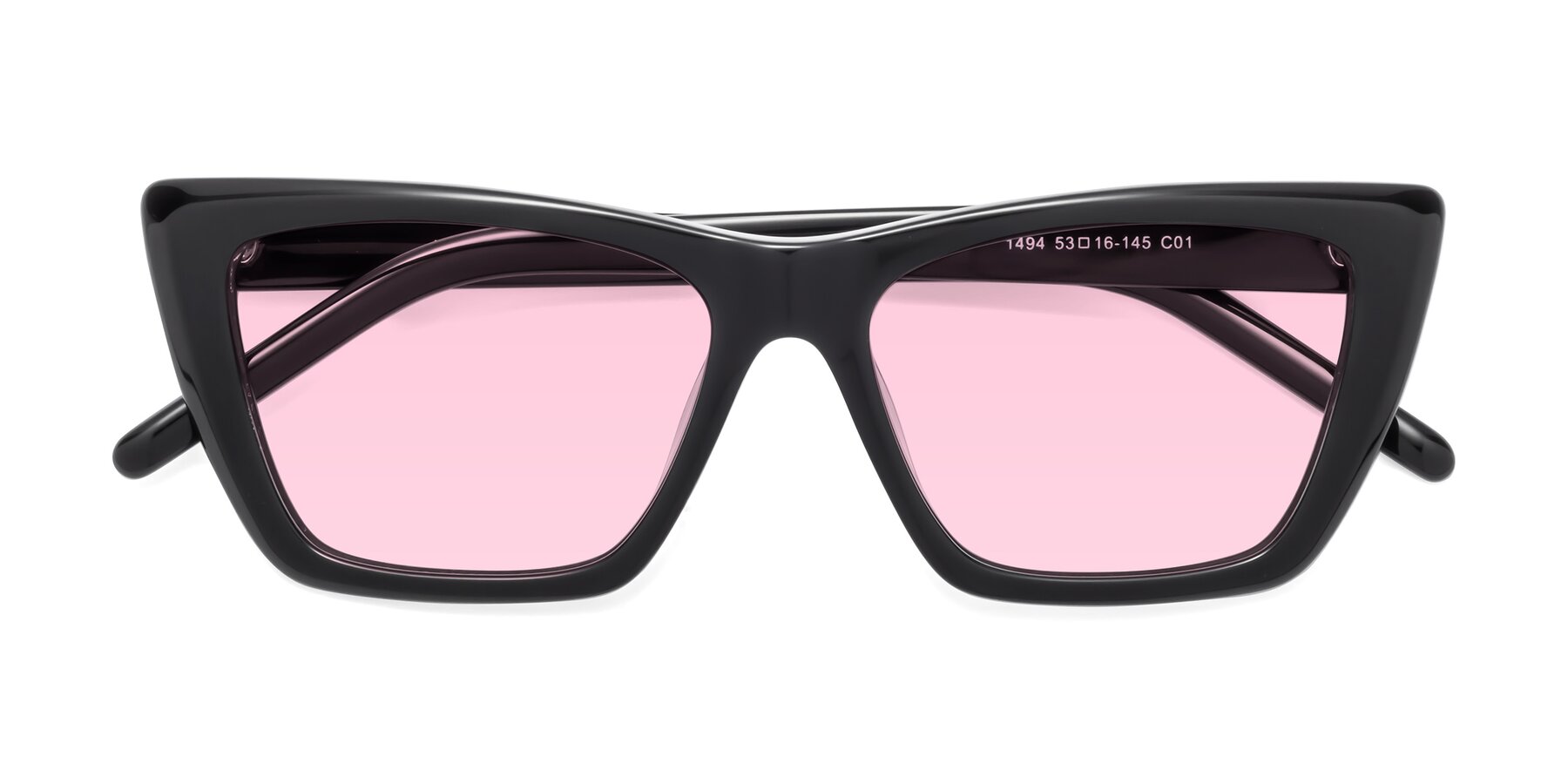 Folded Front of 1494 in Black with Light Pink Tinted Lenses