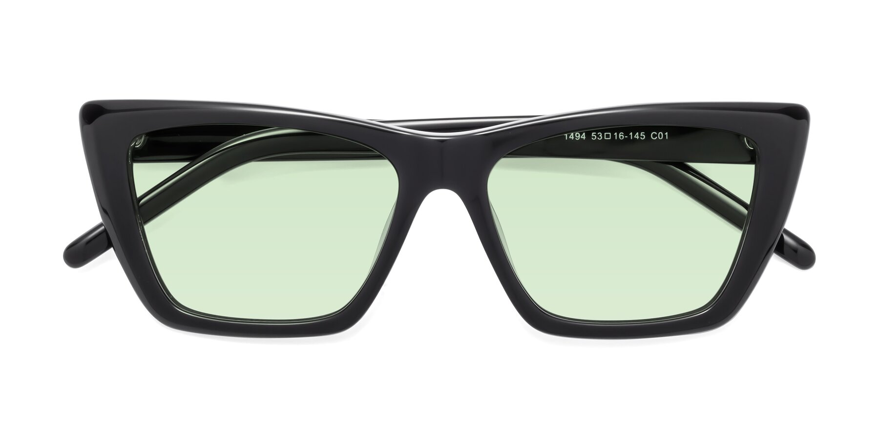 Folded Front of 1494 in Black with Light Green Tinted Lenses