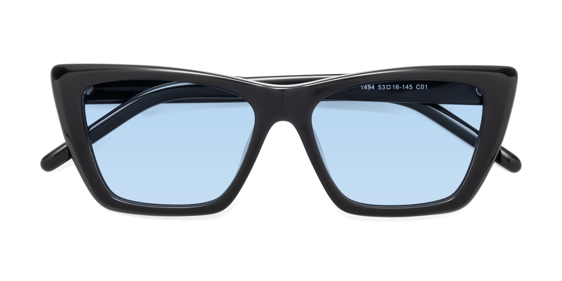 Folded Front of 1494 in Black with Light Blue Tinted Lenses