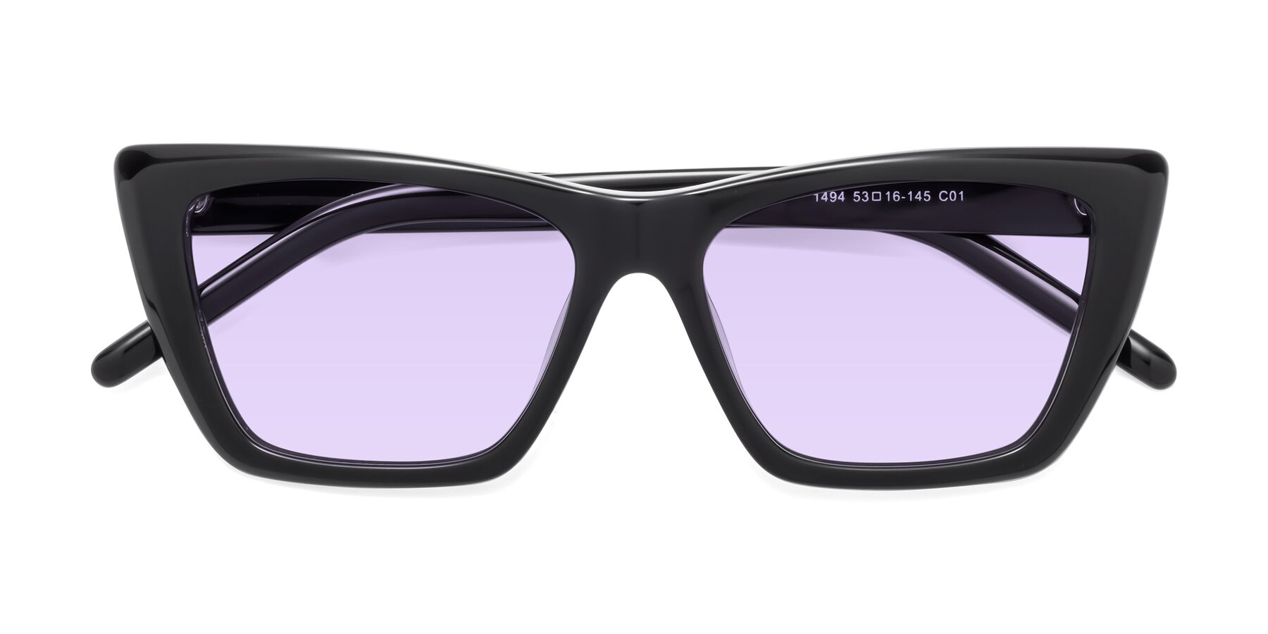 Folded Front of 1494 in Black with Light Purple Tinted Lenses