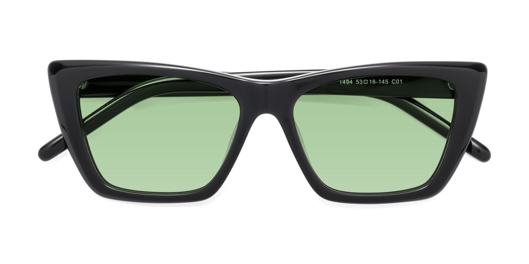 Folded Front of 1494 in Black with Medium Green Tinted Lenses