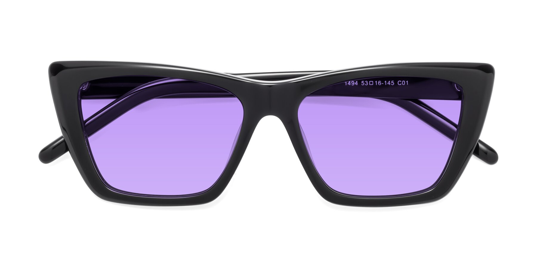 Folded Front of 1494 in Black with Medium Purple Tinted Lenses