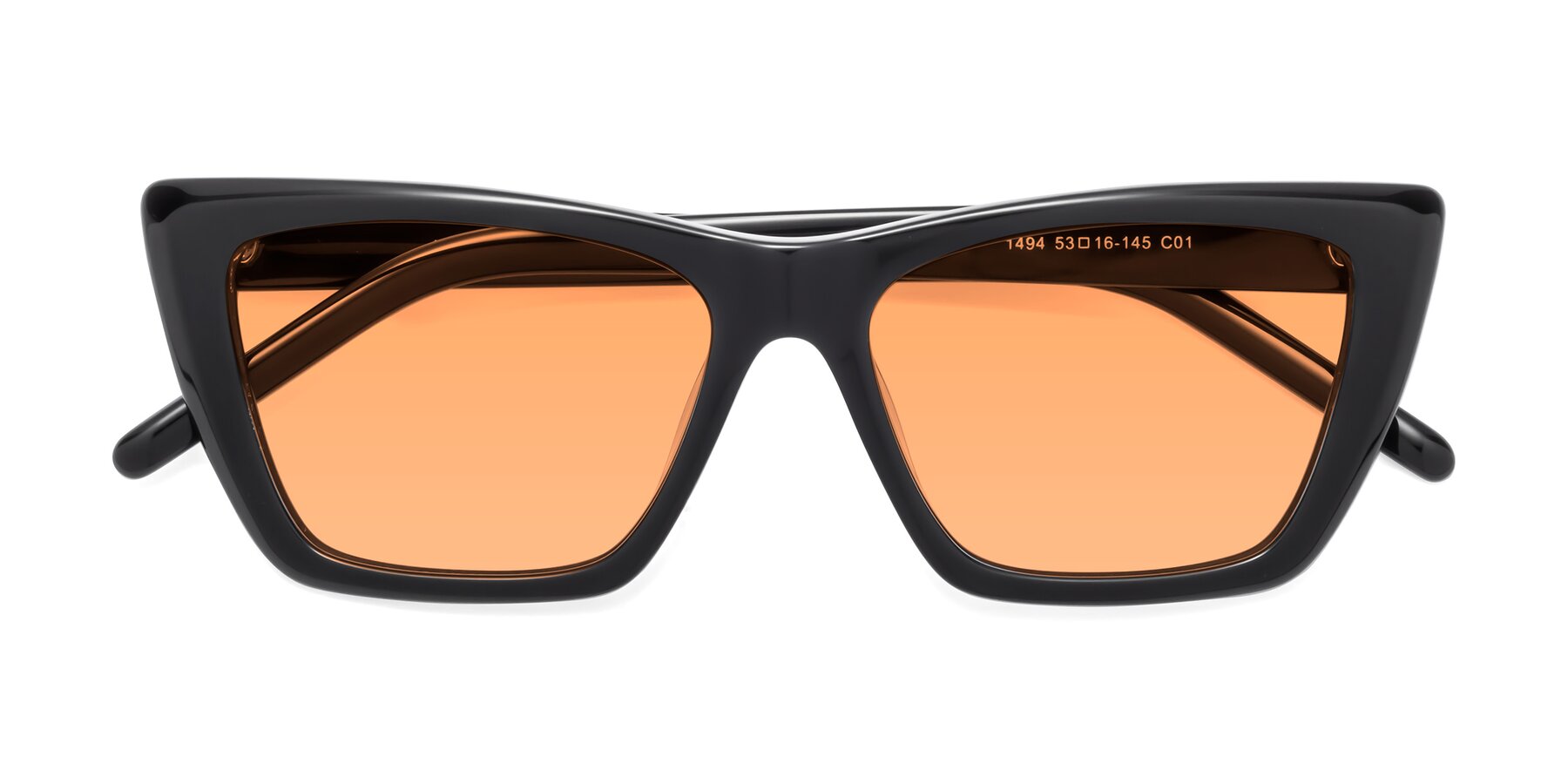 Folded Front of 1494 in Black with Medium Orange Tinted Lenses