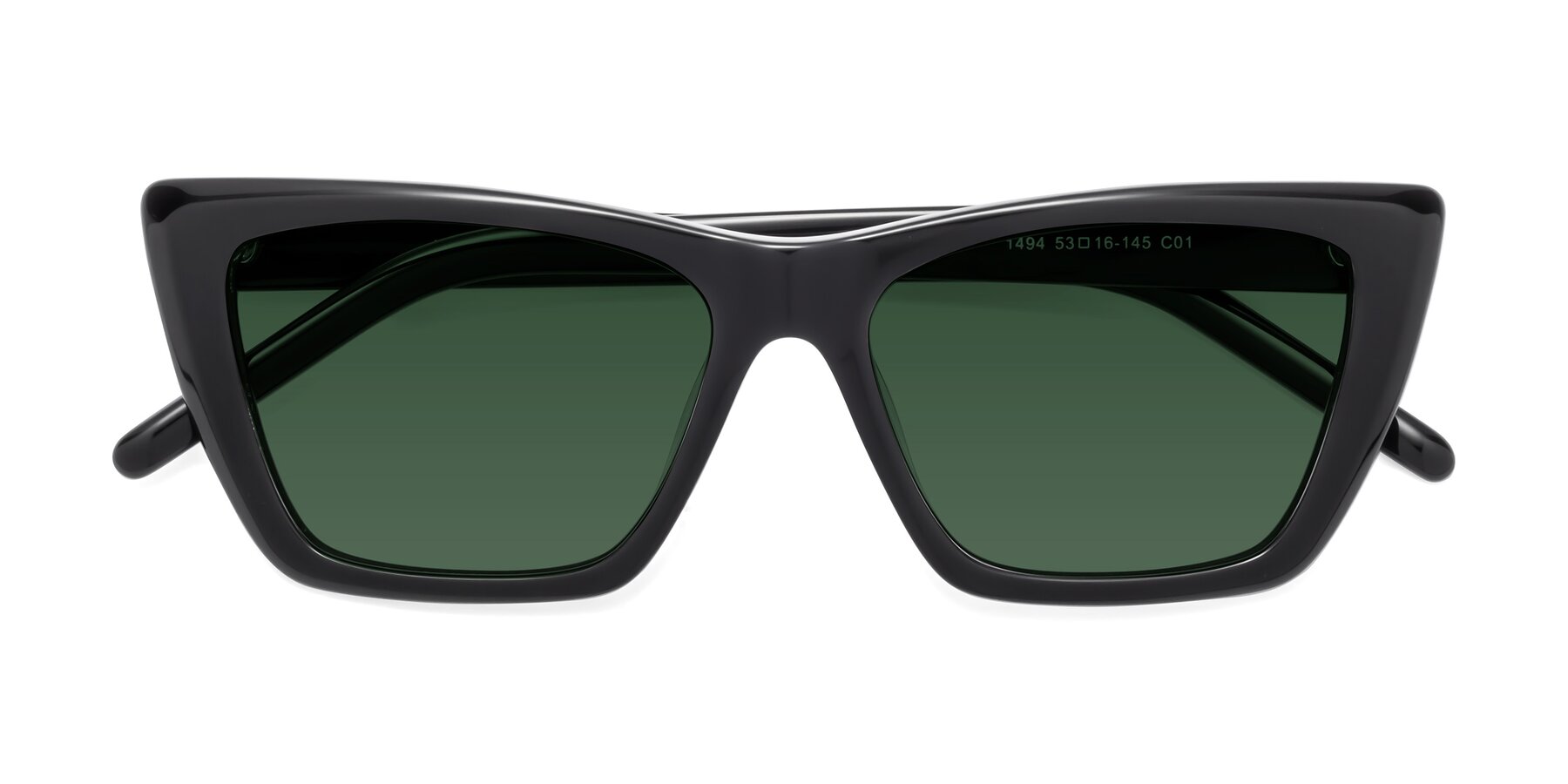Folded Front of 1494 in Black with Green Tinted Lenses