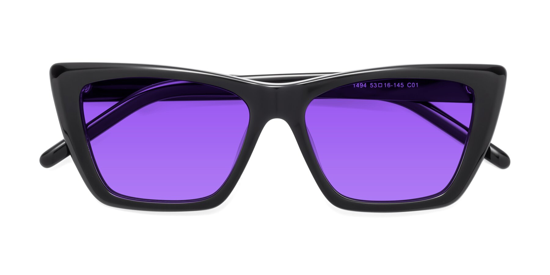 Folded Front of 1494 in Black with Purple Tinted Lenses