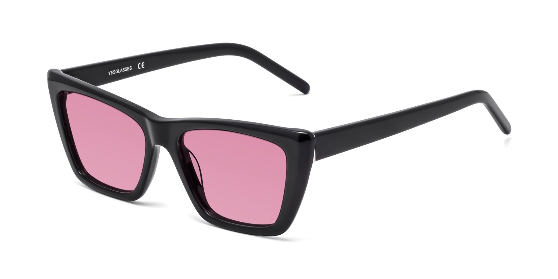 Angle of 1494 in Black with Medium Wine Tinted Lenses