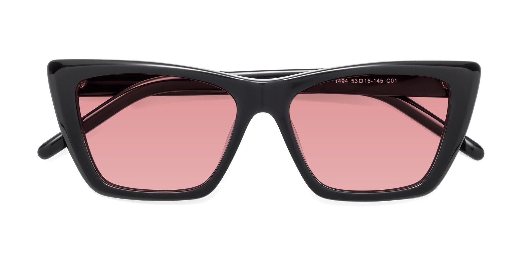 Folded Front of 1494 in Black with Medium Garnet Tinted Lenses