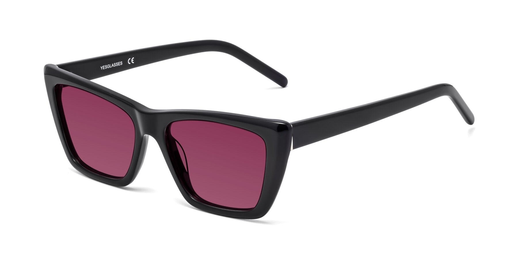 Angle of 1494 in Black with Wine Tinted Lenses