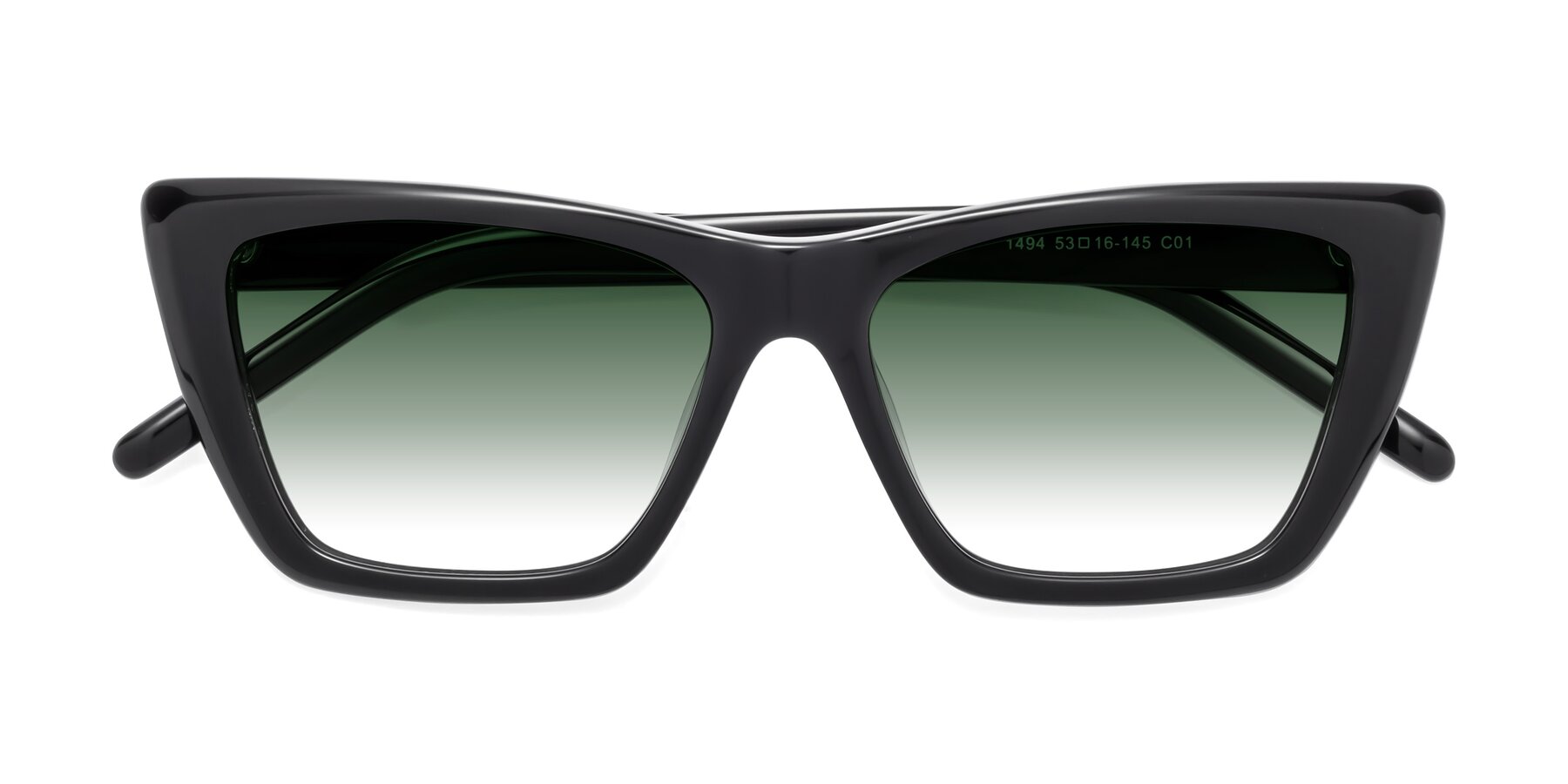 Folded Front of 1494 in Black with Green Gradient Lenses
