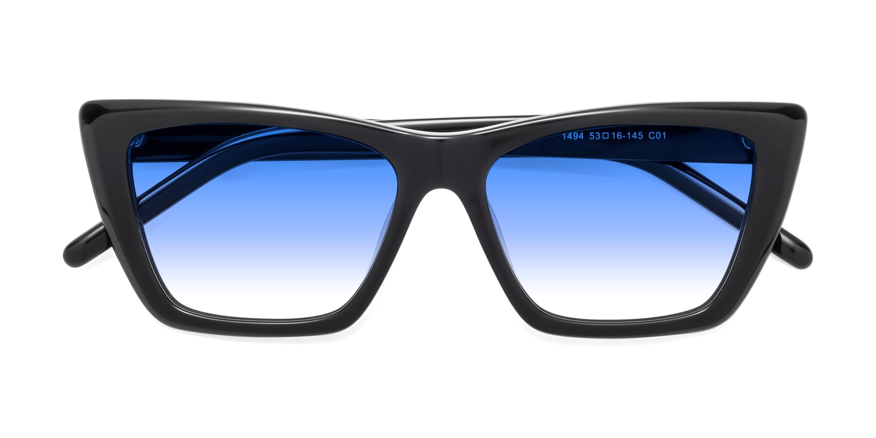 Folded Front of 1494 in Black with Blue Gradient Lenses